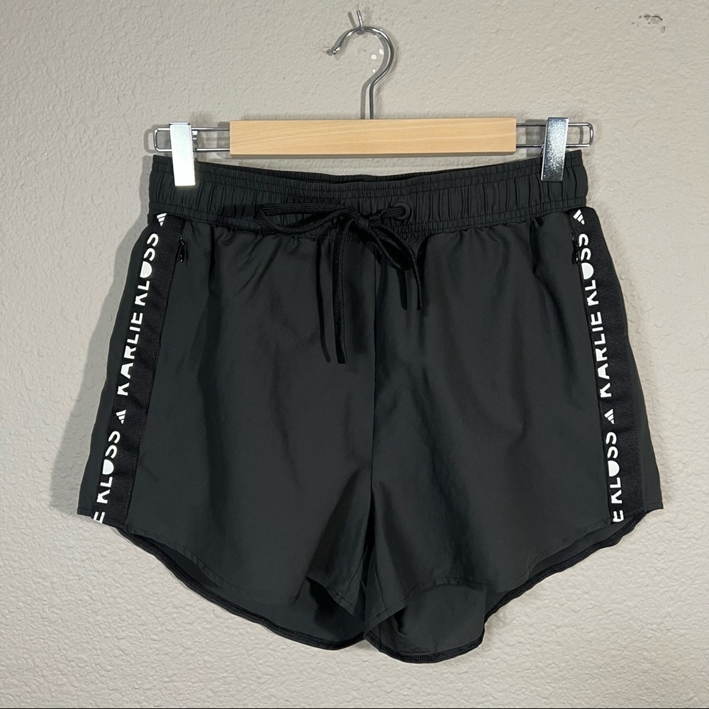 𝅺Adidas Karlie Kloss Running Shorts Black w/ White Accents Sz S